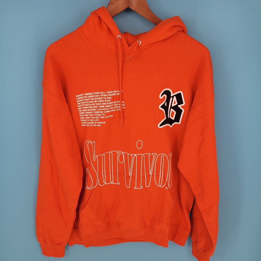 Rod Wave Survivor Orange Pullover Hoodie Mens Size L Merch Sweatshirt street rap